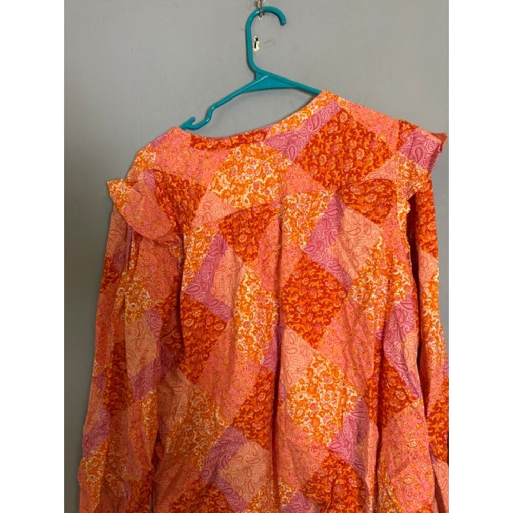 Time and Tru Womens Orange Pink Boho Floral Peasant Blouse Size 2XL - Picture 6 of 9